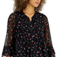 Charter Club Women's Printed Pintuck Top Black Size Petite X-Large