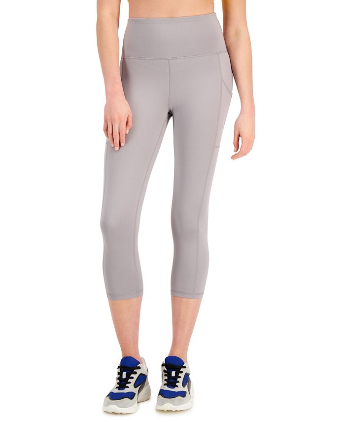 ID Ideology Women's Compression High Rise Side Pocket Cropped Leggings Gray Size Petite Small