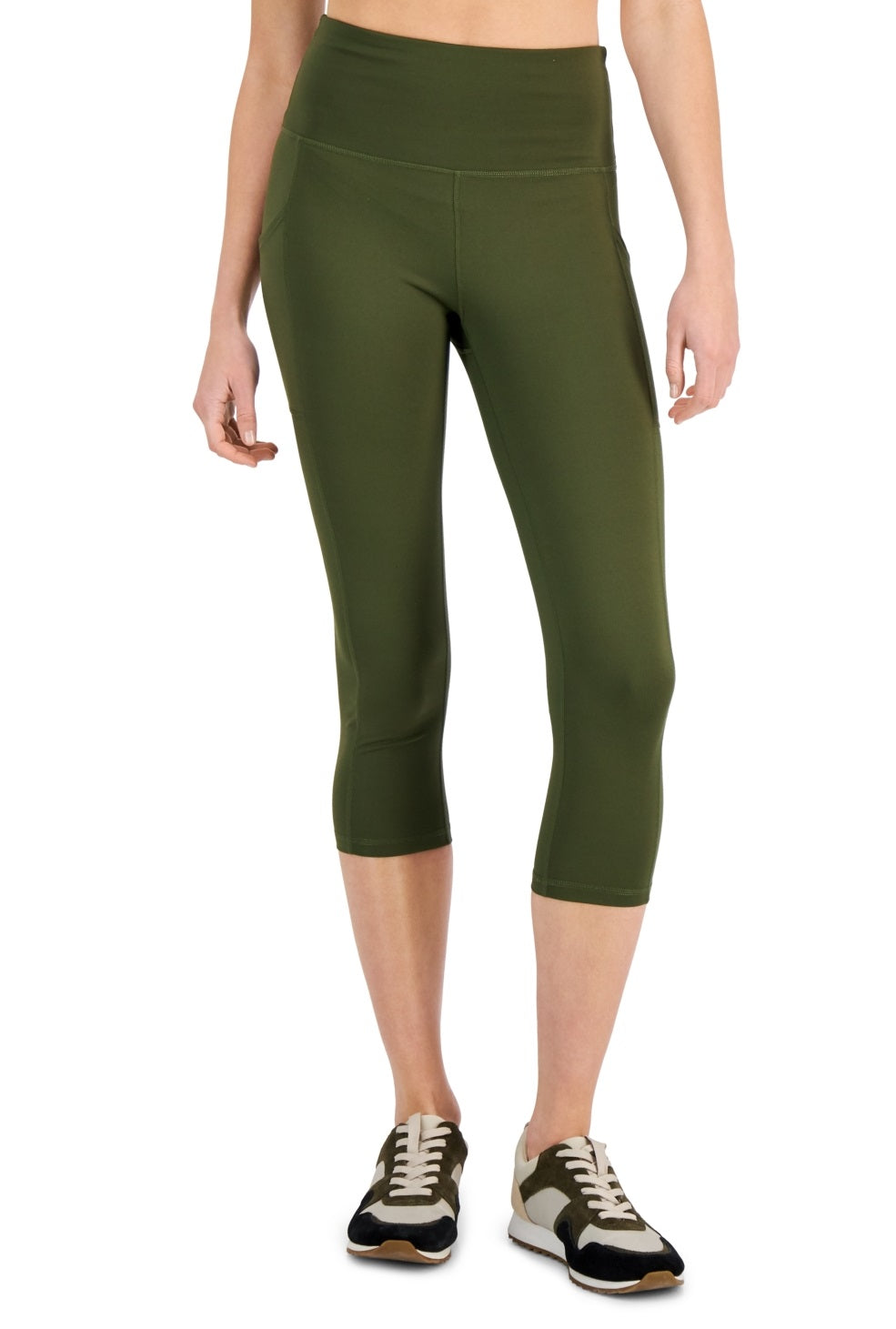 ID Ideology Women's Compression High Rise Side Pocket Cropped Leggings Green Size Petite Medium