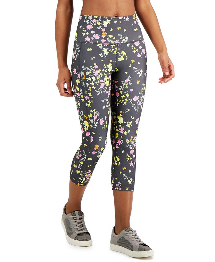 ID Ideology Women's Floral Print Cropped Leggings Gray Size Petite Small