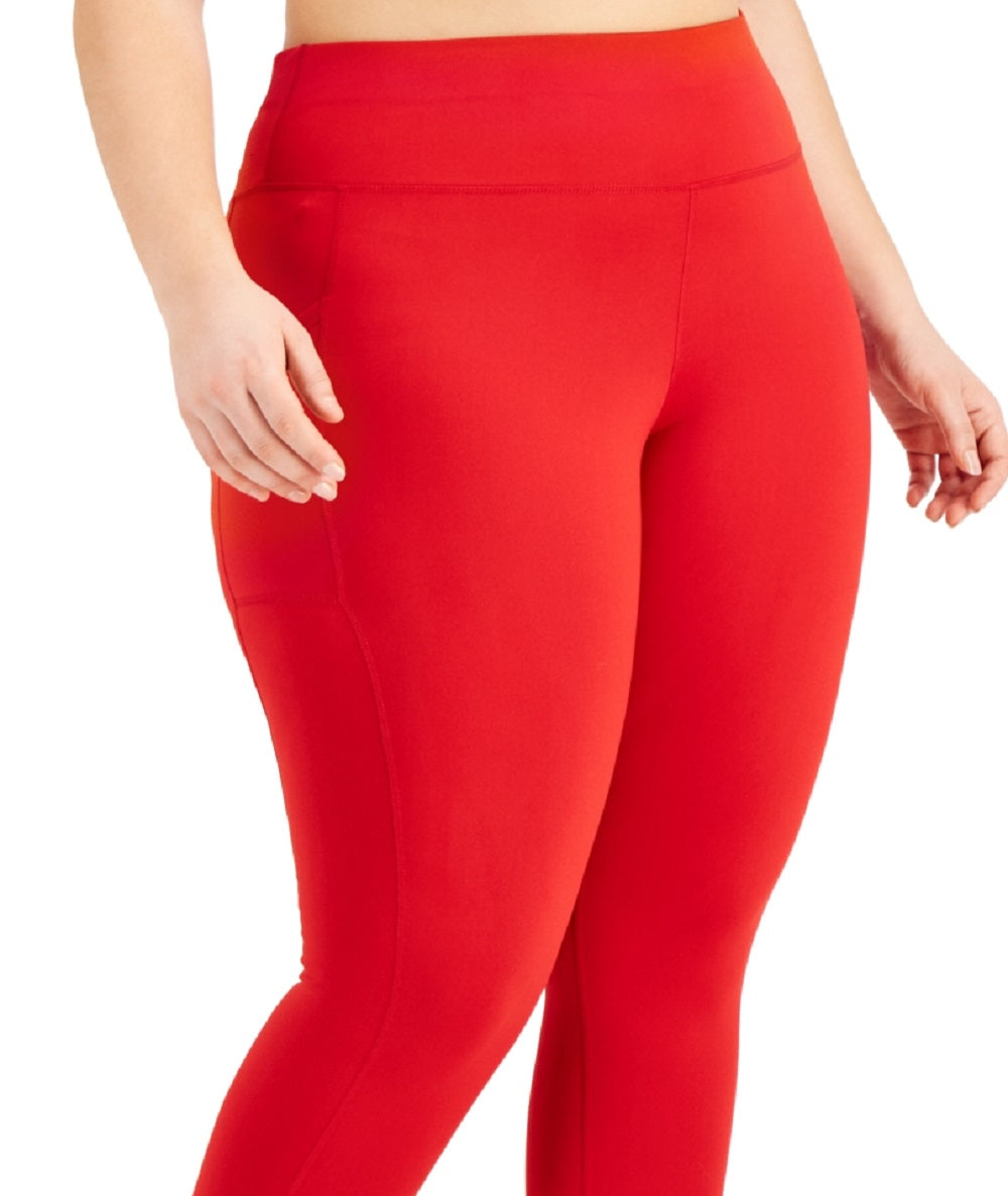 ID Ideology Women's Compression High Waist Side Pocket 7/8 Length Leggings Red Size 3X