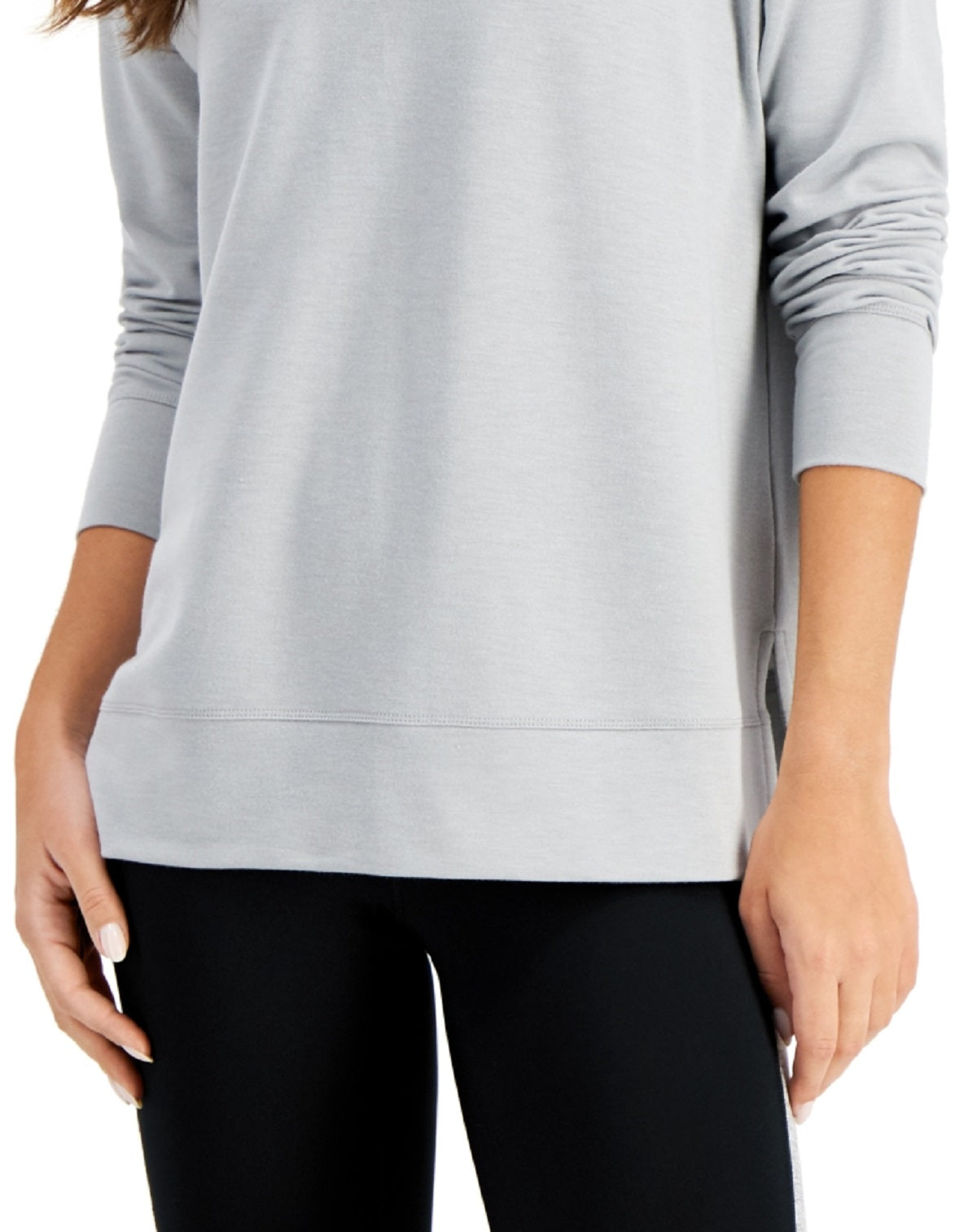 ID Ideology Women's Crewneck Slit Side Top Gray Size Large