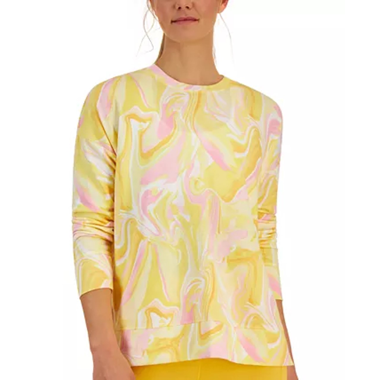 Id Ideology Women's Active Whirl-Print Crewneck Sweatshirt Yellow Size 2XL