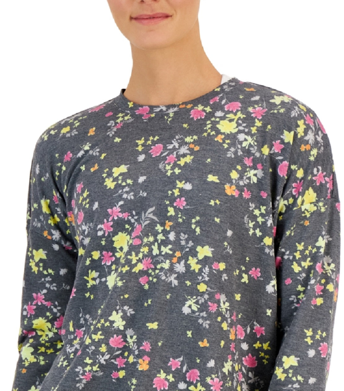 ID Ideology Women's Active Pansy Print Side Slit Relaxed Crewneck Sweatshirt Yellow Size X-Small