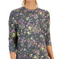 ID Ideology Women's Active Pansy Print Side Slit Relaxed Crewneck Sweatshirt Gray Size X-Large