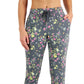 ID Ideology Women's Floral Print Pansy Slim Fit Drawstring Jogging Pants Grey Size Large