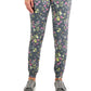 ID Ideology Women's Floral Print Pansy Slim Fit Drawstring Jogging Pants Grey Size Large