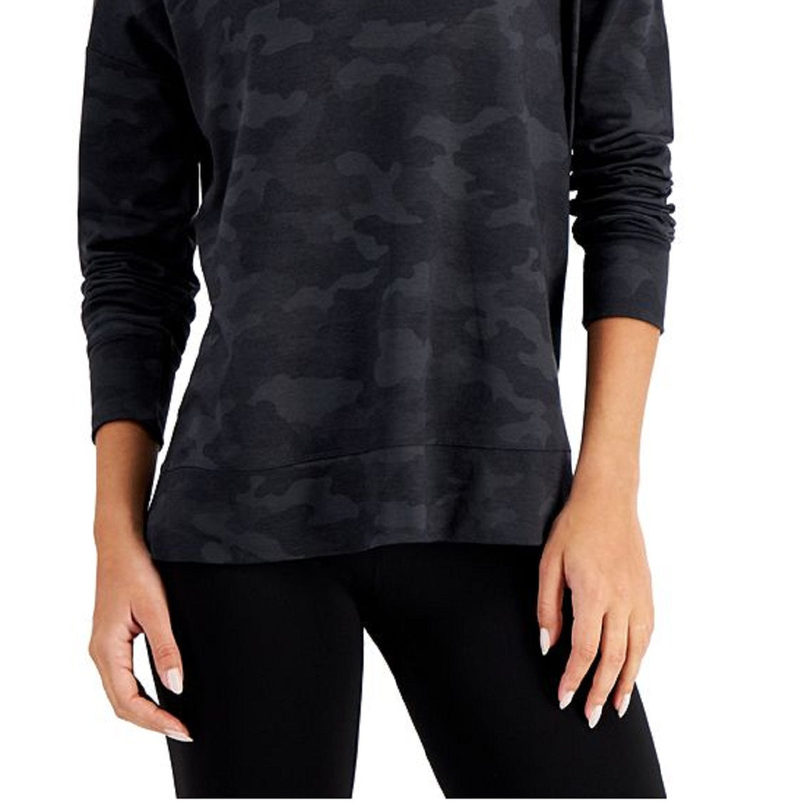 ID Ideology Women's Relaxed Camo Crewneck Pullover Black Size XX-Large