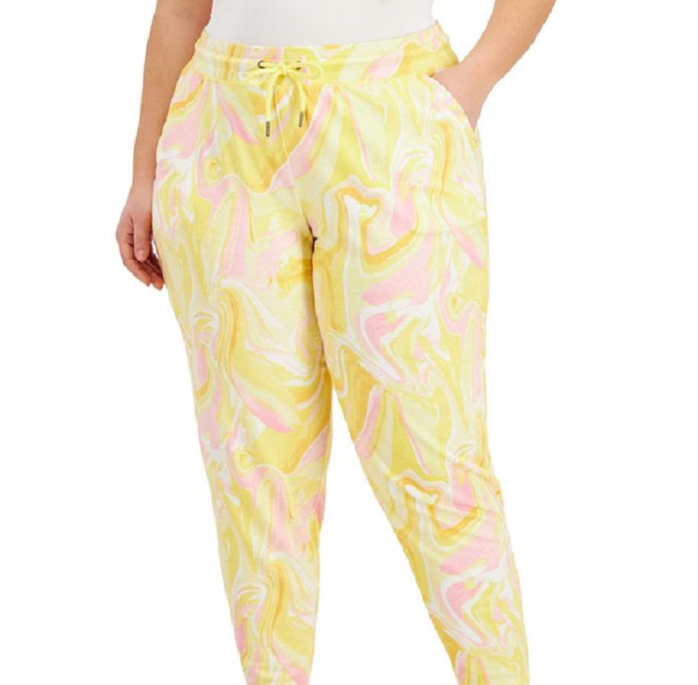 ID Ideology Women's Whirl Print Joggers Yellow Size 2X