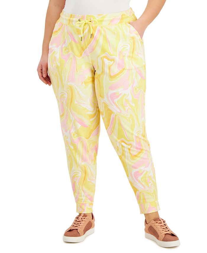 ID Ideology Women's Whirl Print Joggers Yellow Size 3X