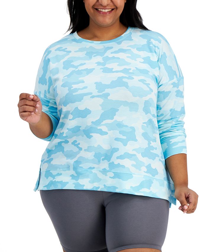 ID Ideology Women's Camouflage Print Sweatshirt Blue Size 3X