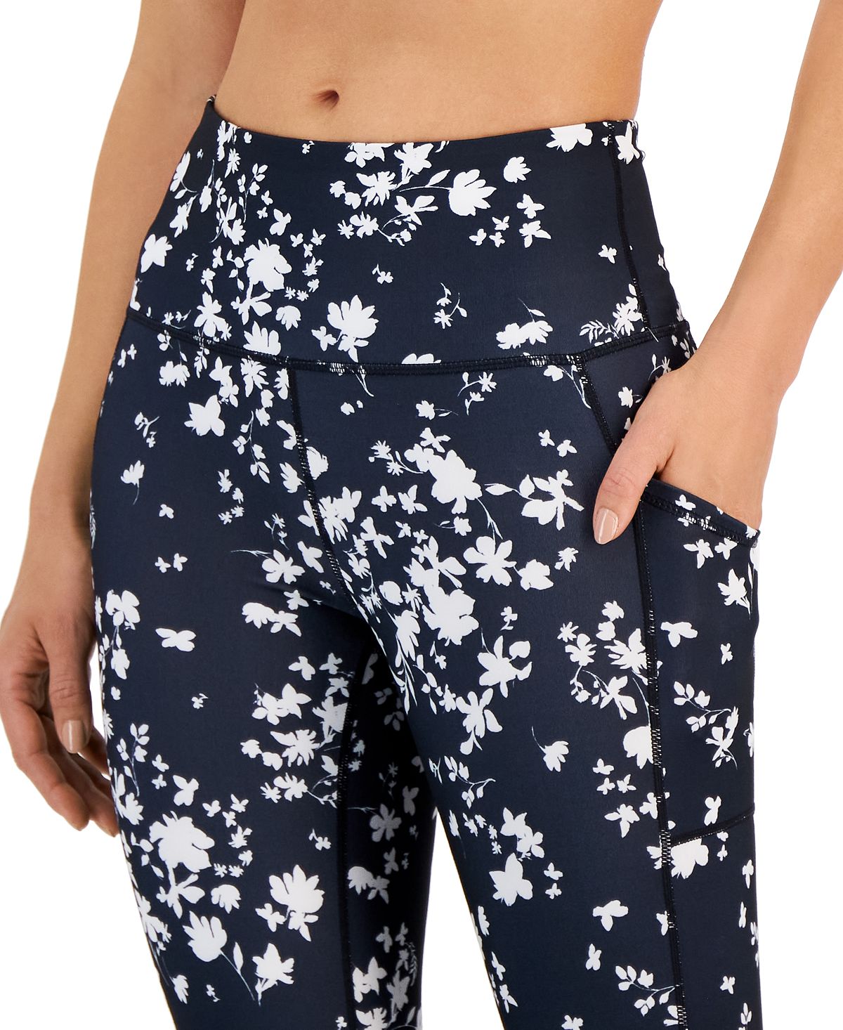ID Ideology Women's Compression Floral Print Side Pocket 7/8 Leggings Gray Size Small