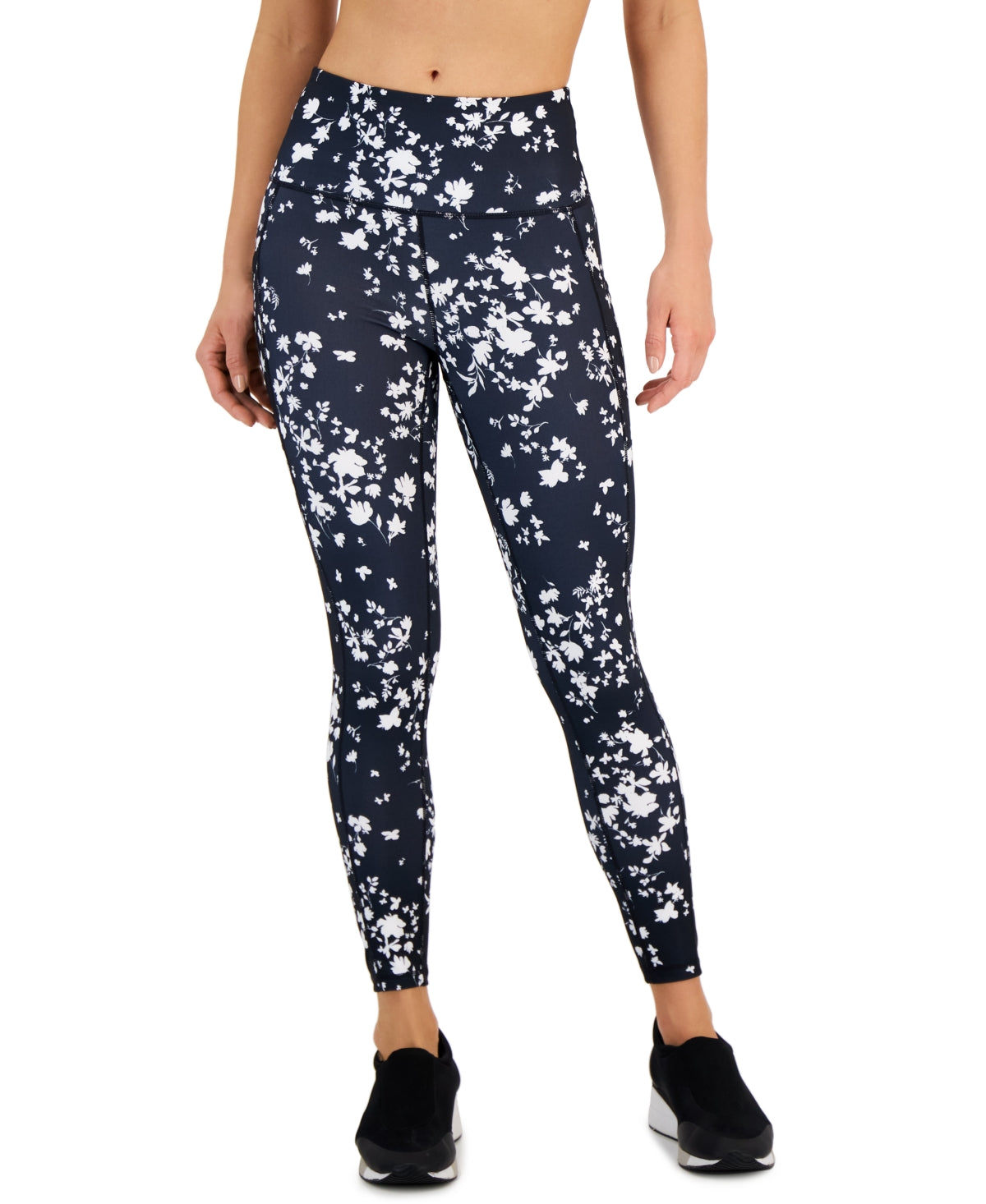 ID Ideology Women's Compression Floral Print Side Pocket Leggings Blue Size 7-8