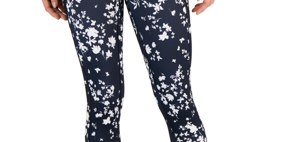 ID Ideology Women's Compression Floral Print Side Pocket Leggings Blue Size 7-8