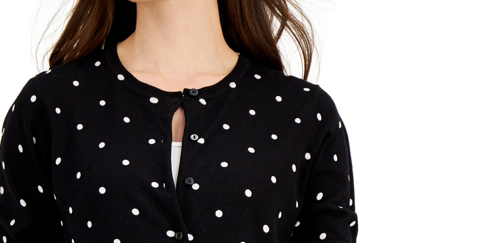 Karen Scott Women's Petite Simple Dot Cardigan Black Size Petite P