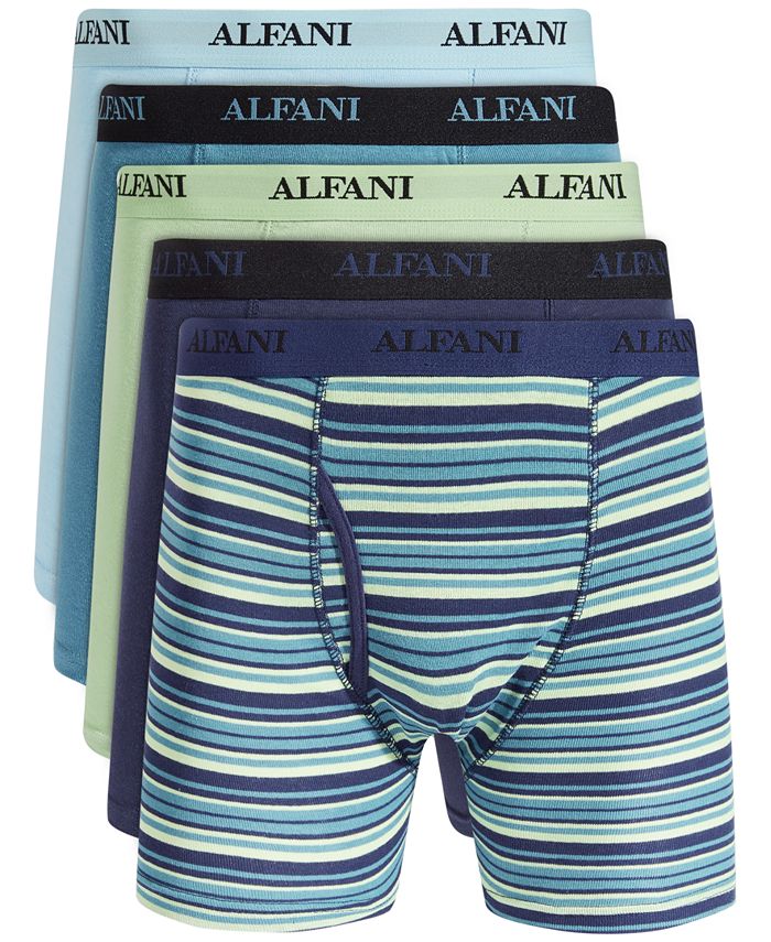 Alfani Men's 5 Pk Stripe & Solid Boxer Briefs Blue Size Large