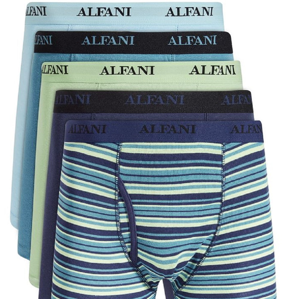 Alfani Men's 5 Pk Stripe & Solid Boxer Briefs Blue Size Large