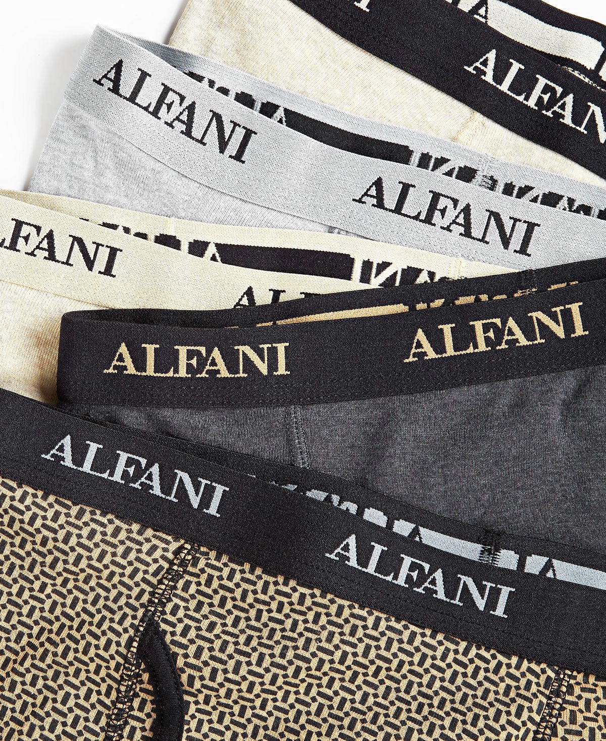 Alfani Men's 5 Pk Tile & Solid Boxer Briefs Brown Size Small