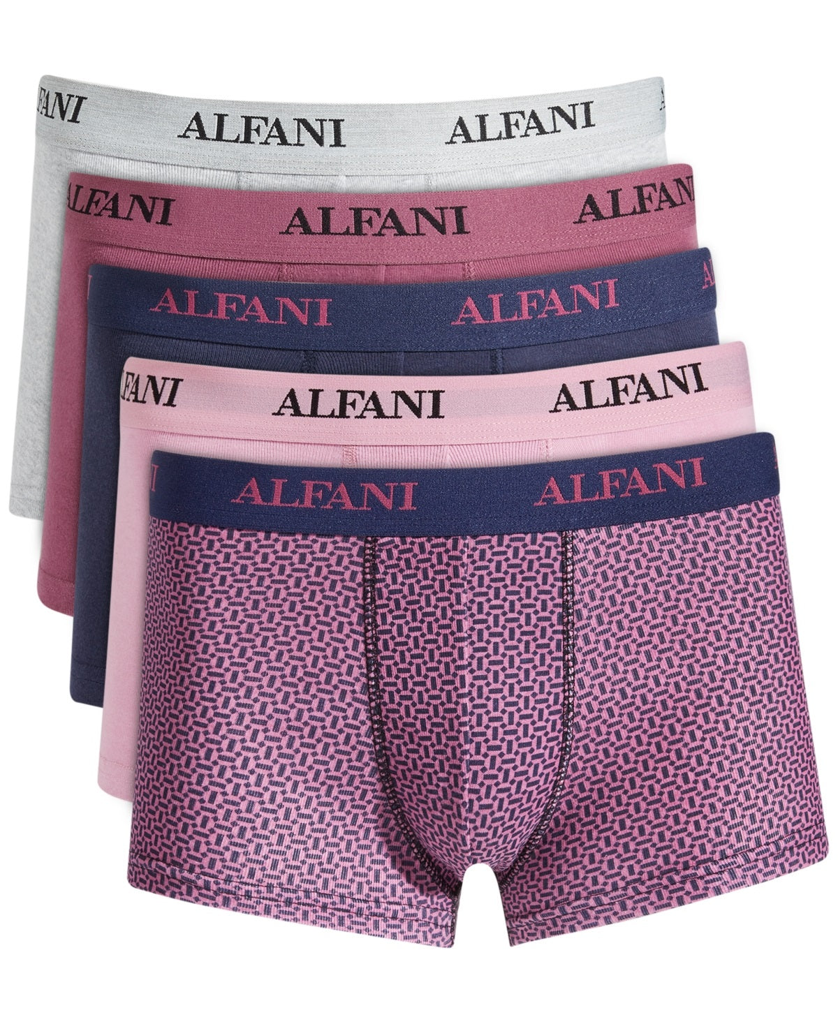 Alfani Men's 5 Pk Solid & Geo Print Trunks Purple Size Large