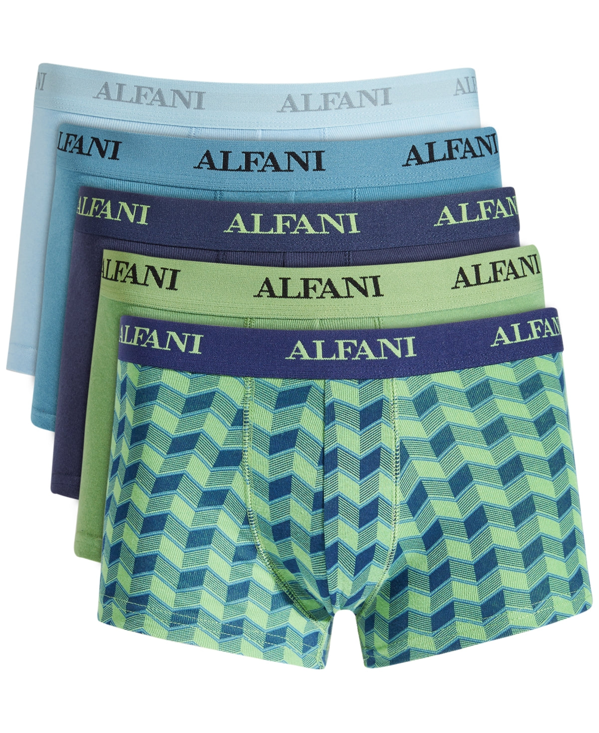 Alfani Men's 5 Pk Chevron & Solid Trunks Green Size Large
