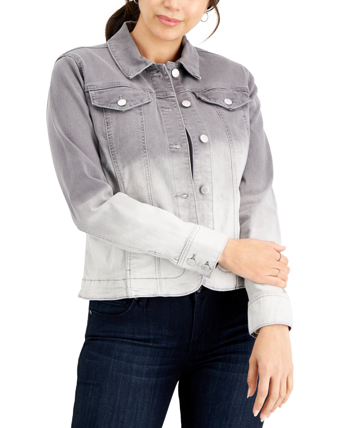 Charter Club Women's Ombre Jean Jacket Gray Size Petite Large