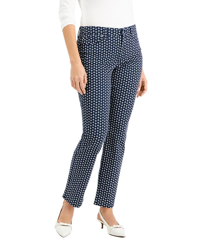Charter Club Women's Lexington Geo Print Straight Leg Jeans Blue Size 12