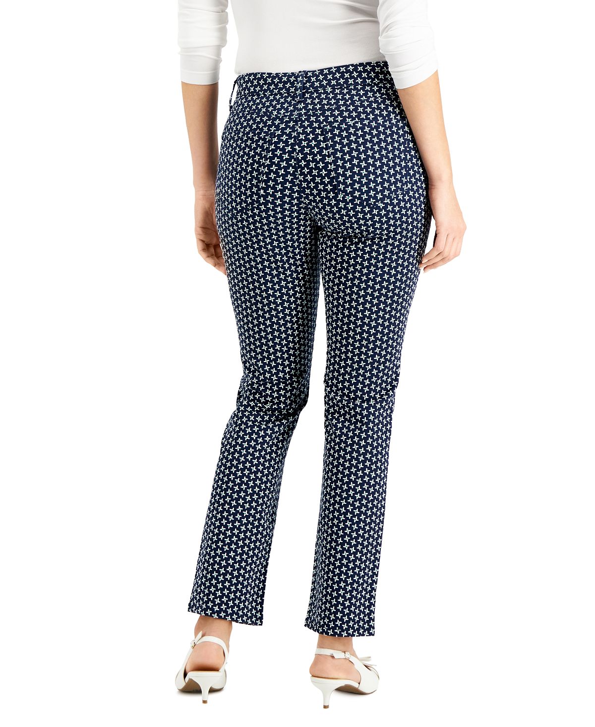 Charter Club Women's Lexington Geo Print Straight Leg Jeans Blue Size 12