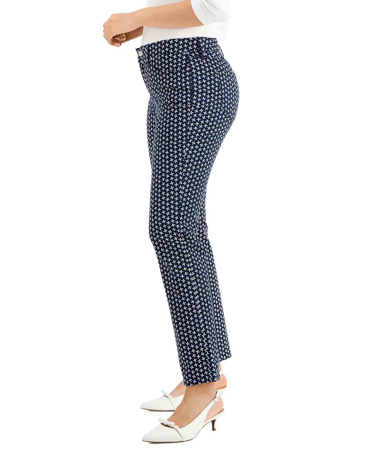 Charter Club Women's Lexington Geo Print Straight Leg Jeans Blue Size 12