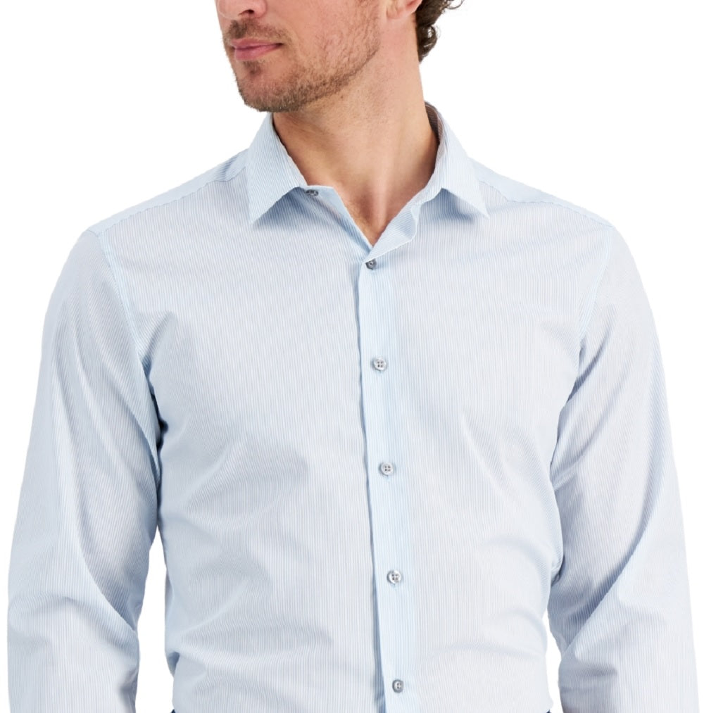Alfani Men's Slim Fit Stripe Dress Shirt Blue Size Medium