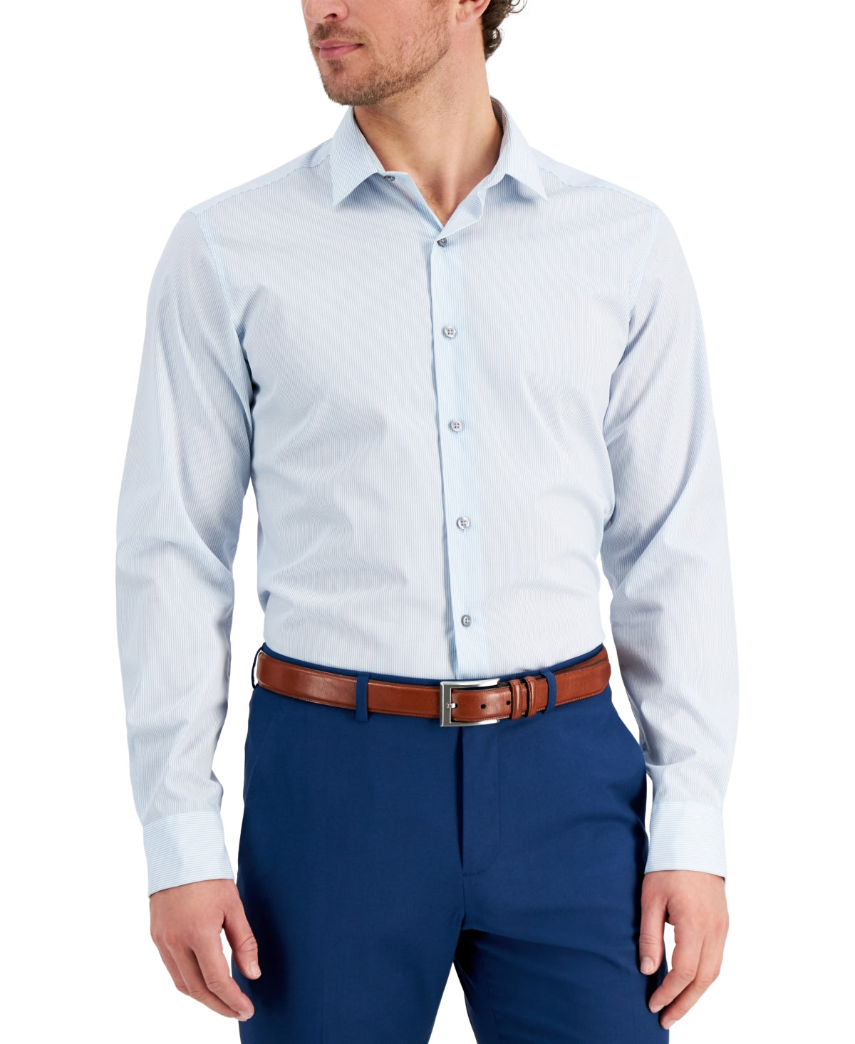 Alfani Men's Slim Fit Stripe Dress Shirt Blue Size Medium