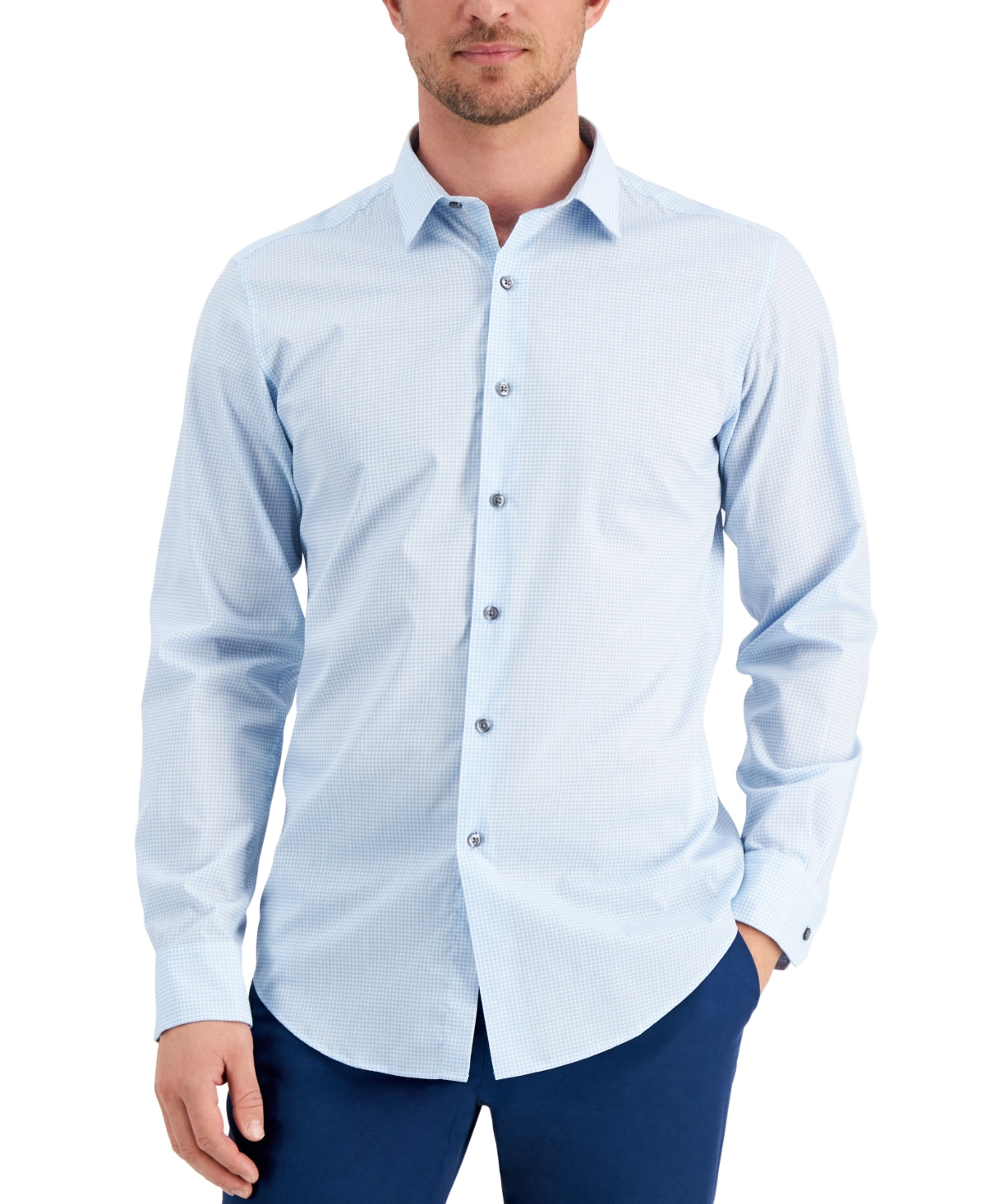 Alfani Men's Slim Fit Houndstooth Dress Shirt Blue