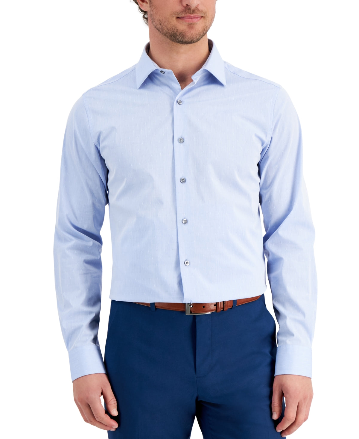 Alfani Men's Slim Fit 2 Way Stretch Performance Dress Shirt Blue Size 15X32X33
