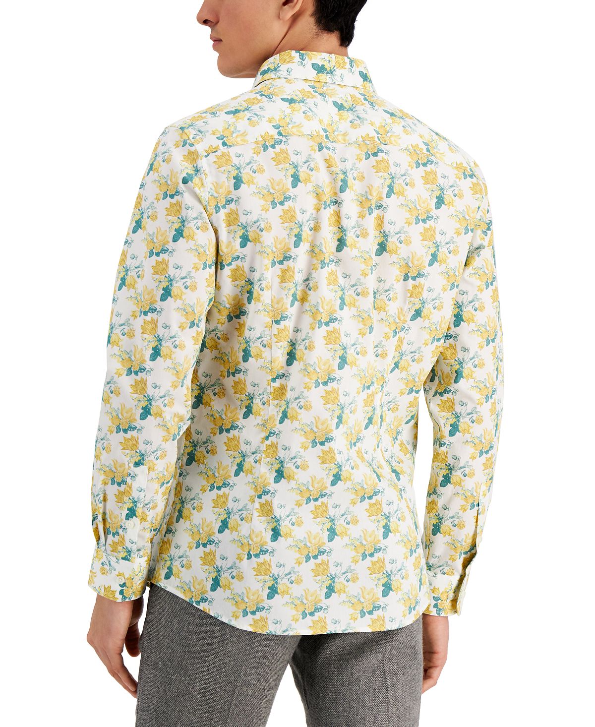Bar III Men's Slim Fit Watercolor Floral Dress Shirt Yellow Size X-Large