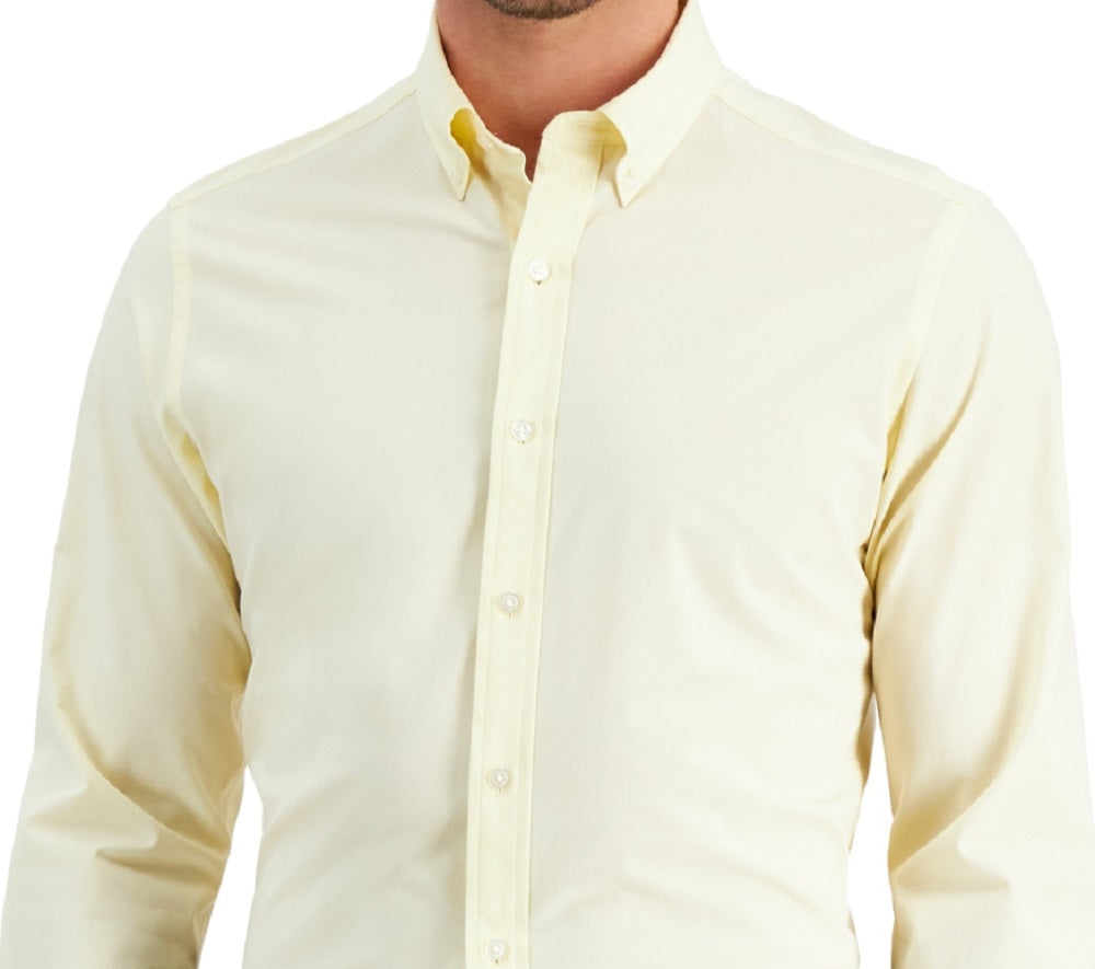 Club Room Men's Slim Fit 4 Way Stretch Solid Dress Shirt Yellow Size Small