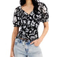 INC International Concepts Women's Printed Puff Sleeve Top Black Size Medium