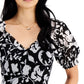 INC International Concepts Women's Printed Puff Sleeve Top Black Size Medium