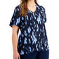 Alfani Women's Printed V Neck T-Shirt Blue Size 0X