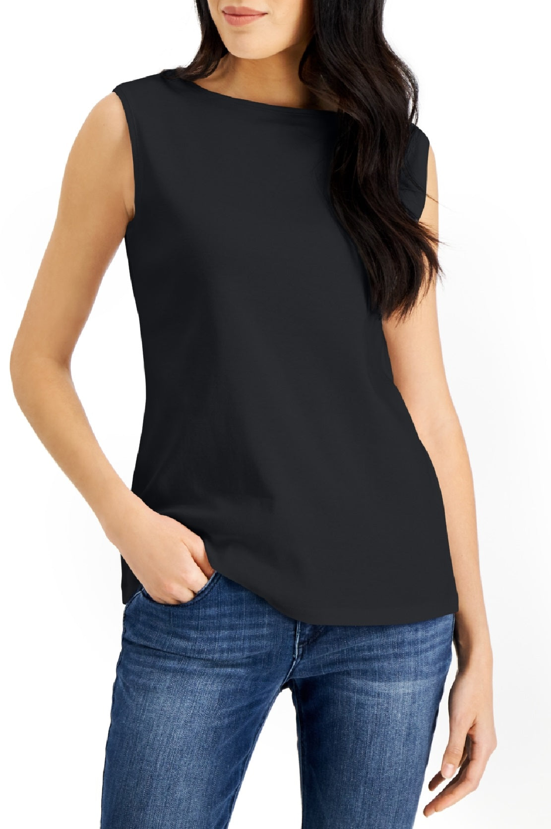 Karen Scott Women's Cotton Boat Neck Tank Top Black Size X-Large