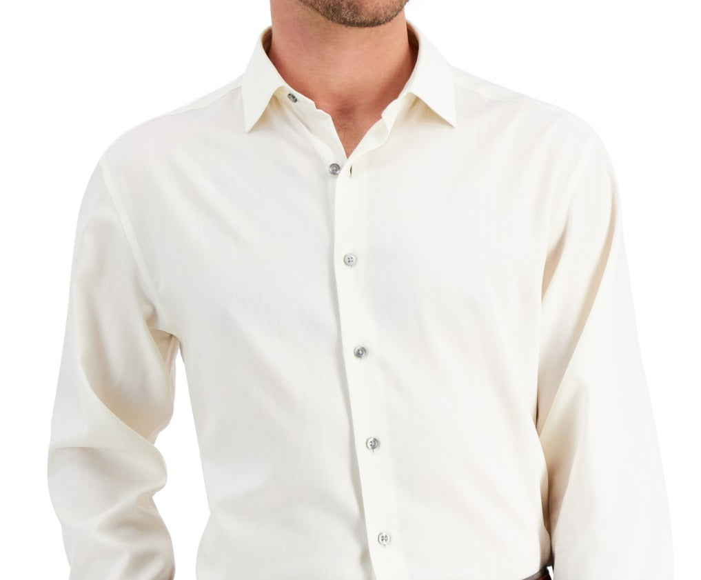 Alfani Men's Regular Fit 2 Way Stretch Herringbone Dress Shirt Brown Size 34X35