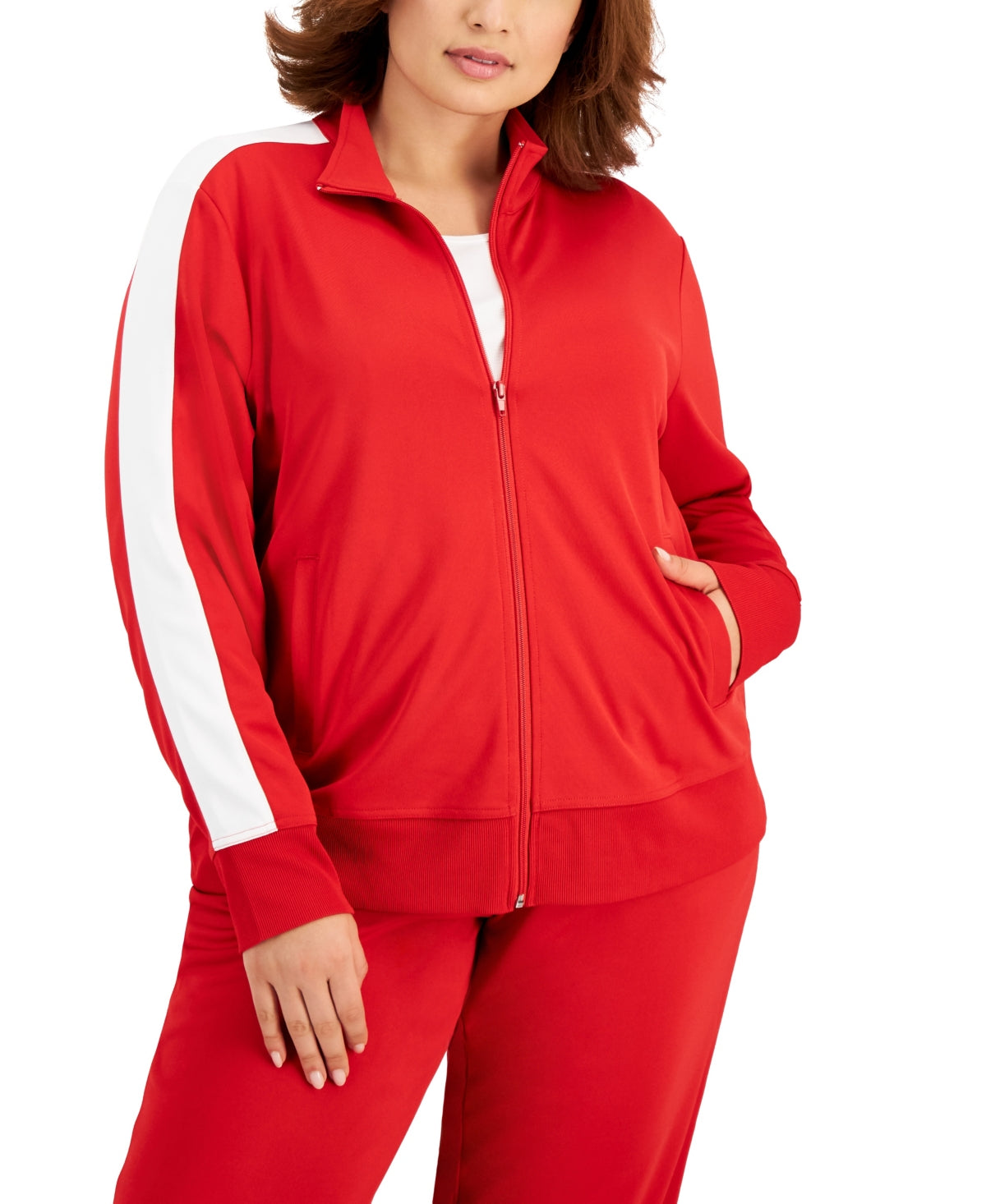 ID Ideology Women's Side Striped Tricot Jacket Red Size 2X