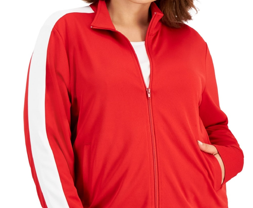 ID Ideology Women's Side Striped Tricot Jacket Red Size 2X