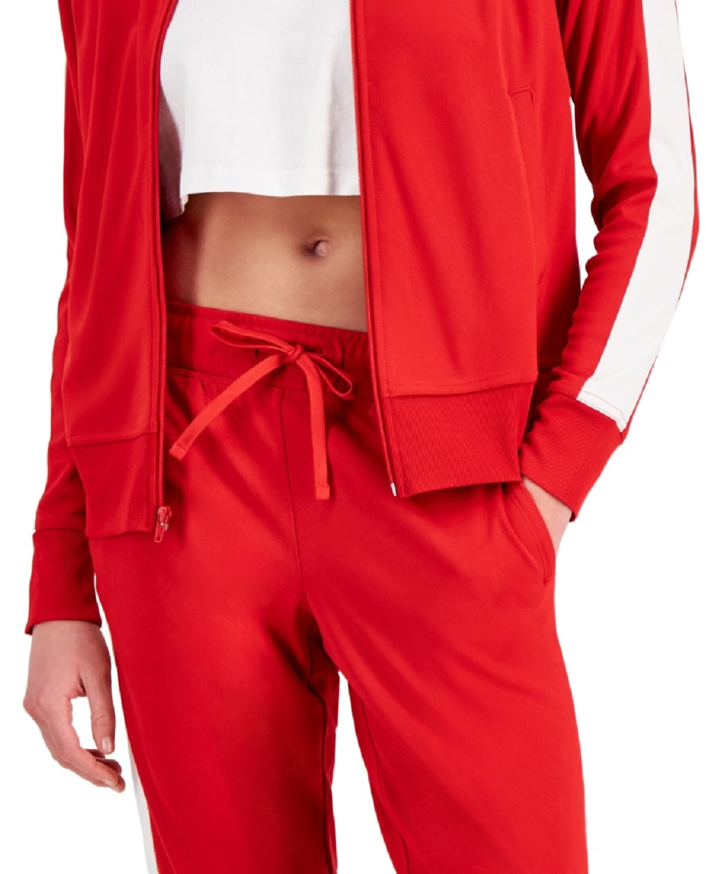 ID Ideology Women's Zip Striped Sleeve Track Jacket Red