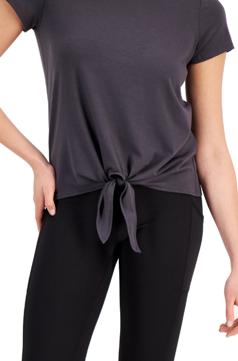 ID Ideology Women's Knot Front T-Shirt Gray Size Small
