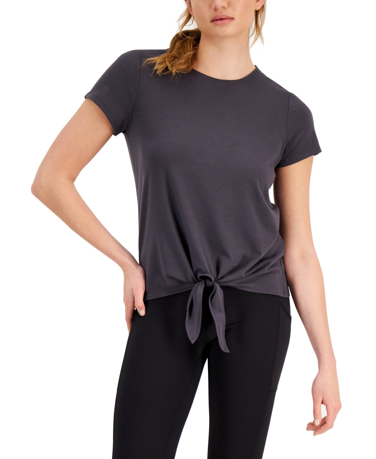 ID Ideology Women's Knot Front T-Shirt Gray Size Small