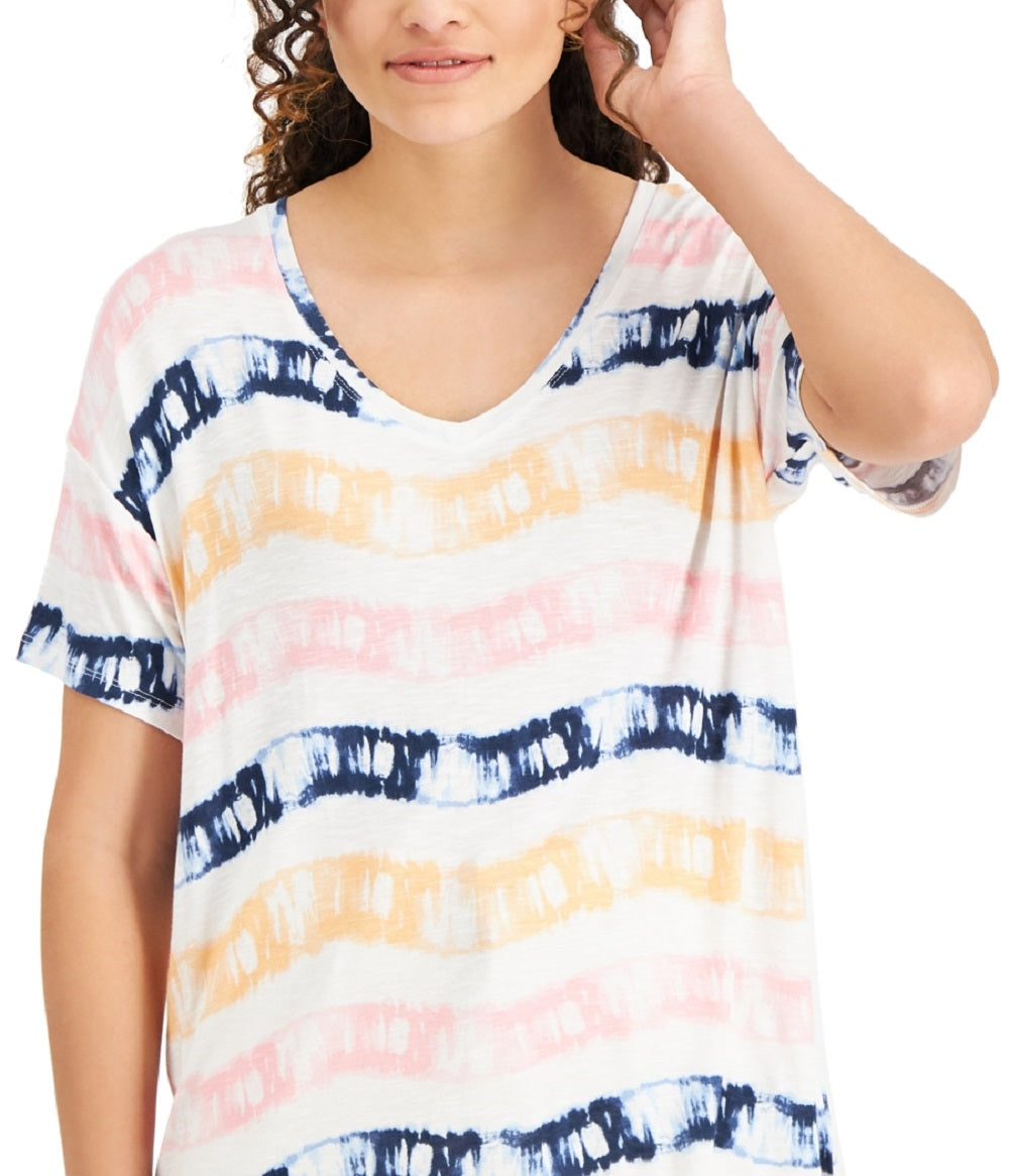 Style & Co Women's Drapey V Neck Short Sleeve T-Shirt White Size Medium