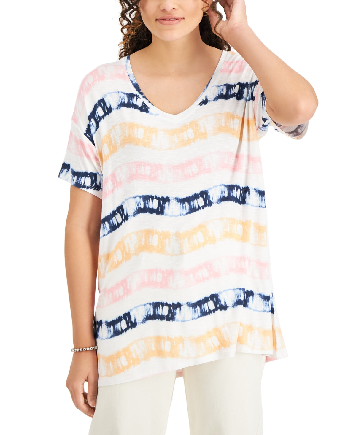 Style & Co Women's Drapey V Neck Short Sleeve T-Shirt White Size Medium