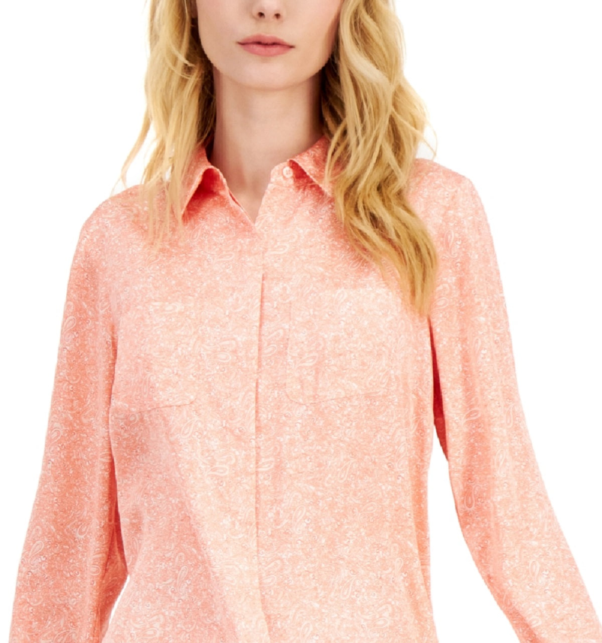 INC International Concepts Women's Patch Pocket Shirt Orange Size XX-Large