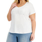 Style & Co Women's Cotton Solid V Neck Top White Size 0X