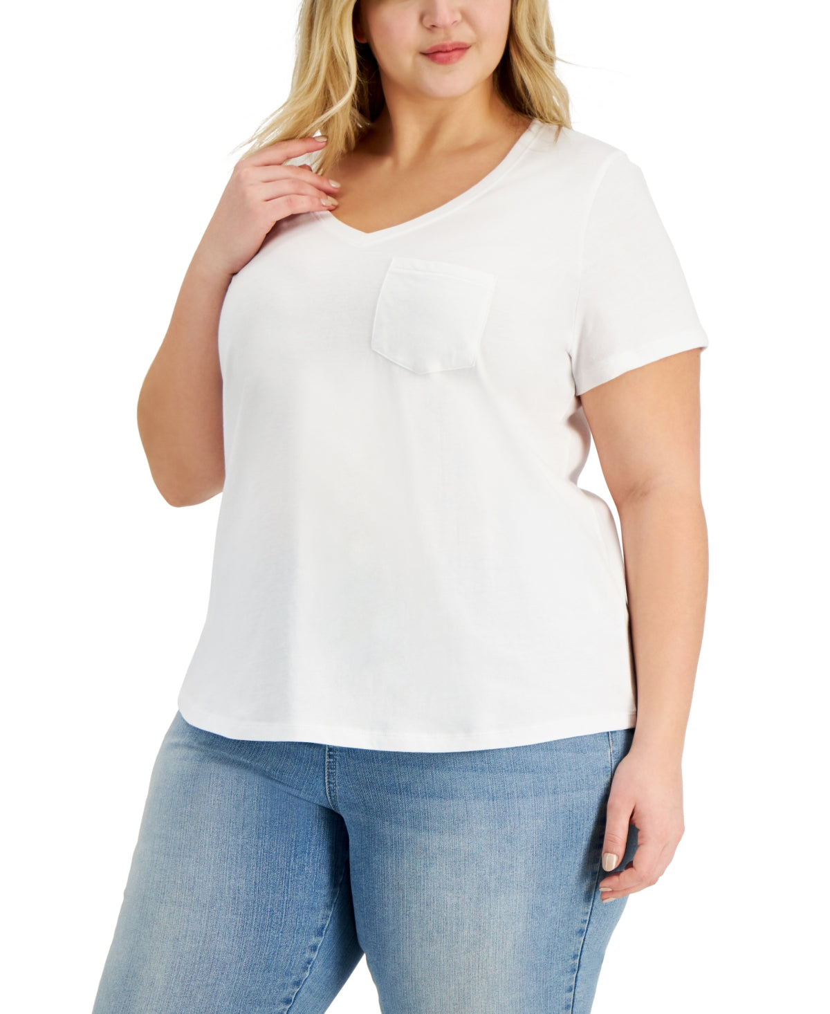 Style & Co Women's Cotton Solid V Neck Top White Size 0X