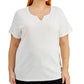 Karen Scott Women's Cotton Split Neck Top White Size 1X